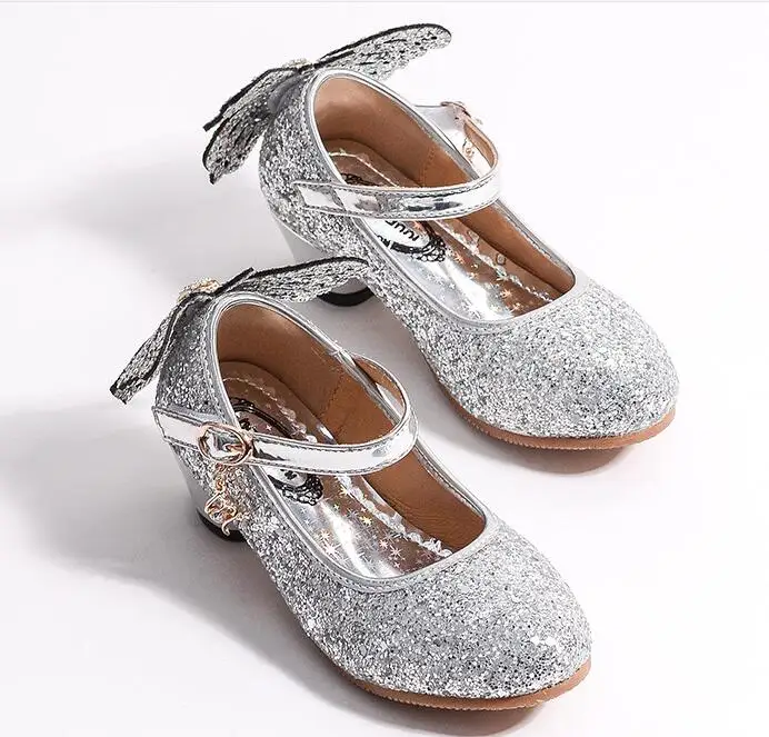 Fantasy fashion sequins Girls high heel princess shoes spring and autumn new Korean version butterfly children's shoes