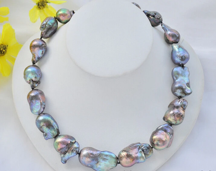 

FREE shipping>>> >>z6812 Lustre 34mm peacock black baroque KESHI REBORN PEARL NECKLACE 17inch 6.07