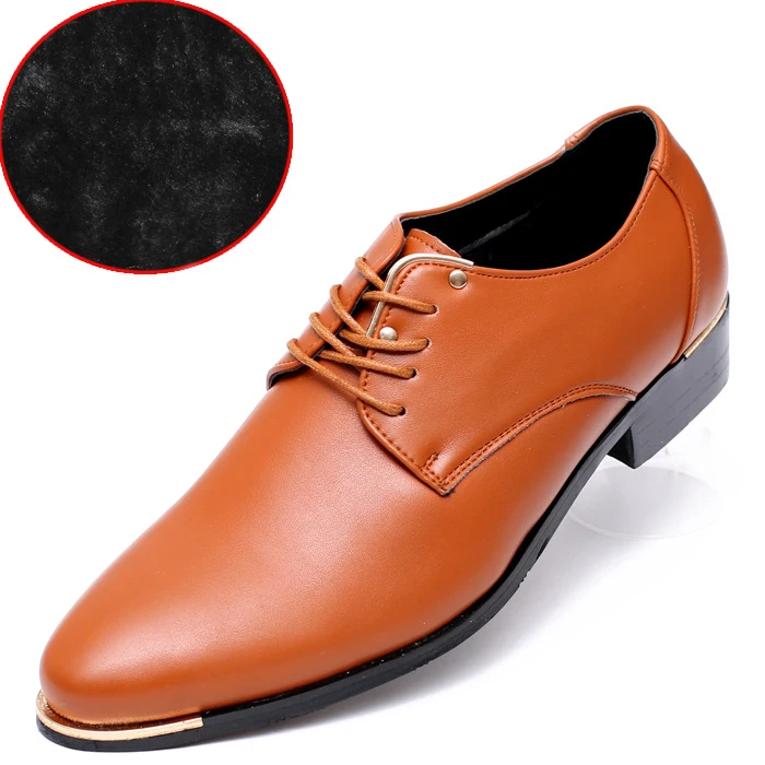 

M-anxiu Plus Velvet Men Formal Shoes Business Casual Leather Pointed Toe Shoes Fashion Lacing Men Winter Men Leather Shoes