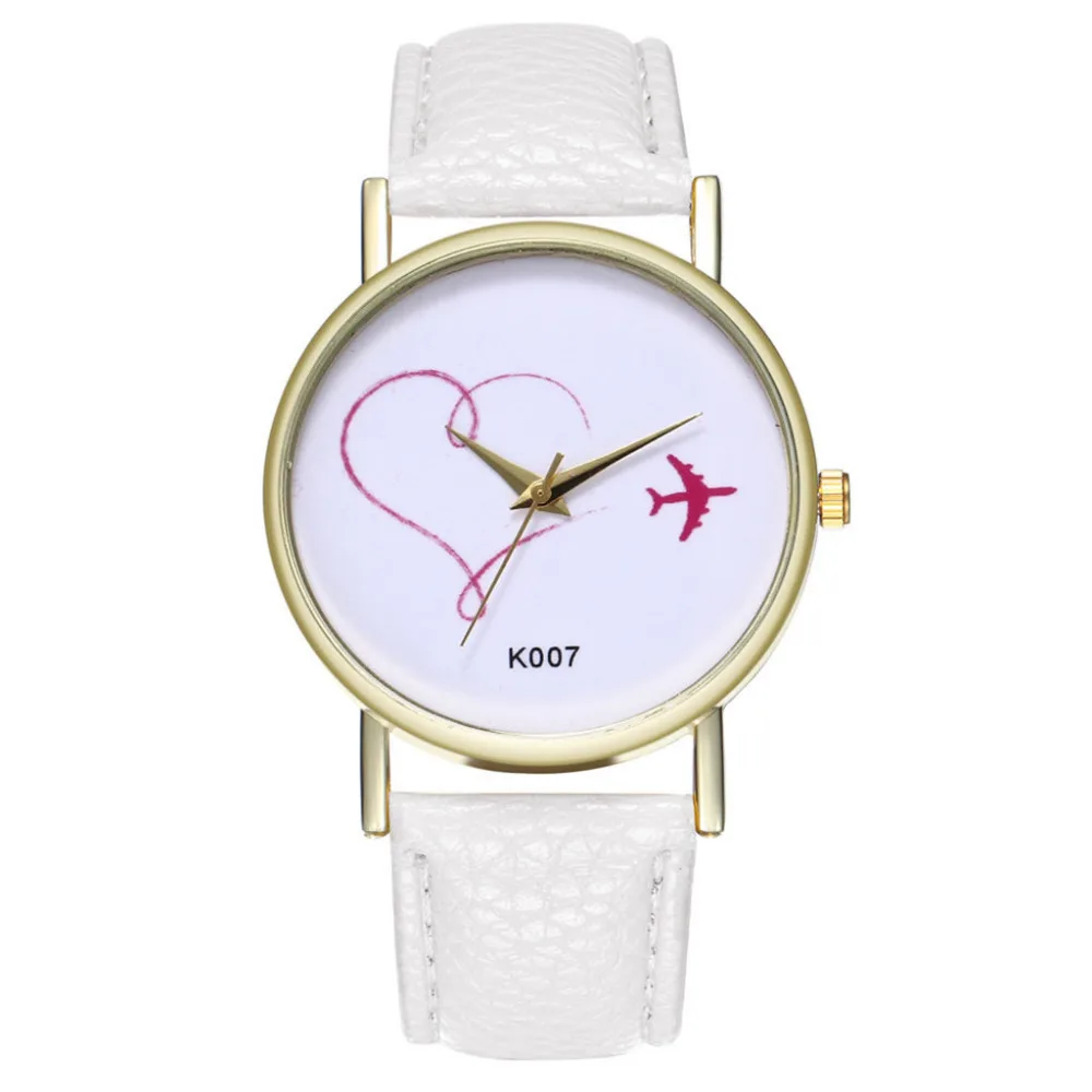 Модные кварцевые часы в форме сердца и самолета, женские часы, Топ бренд, роскошные кожаные Подарочные часы, Reloj Mujer# W