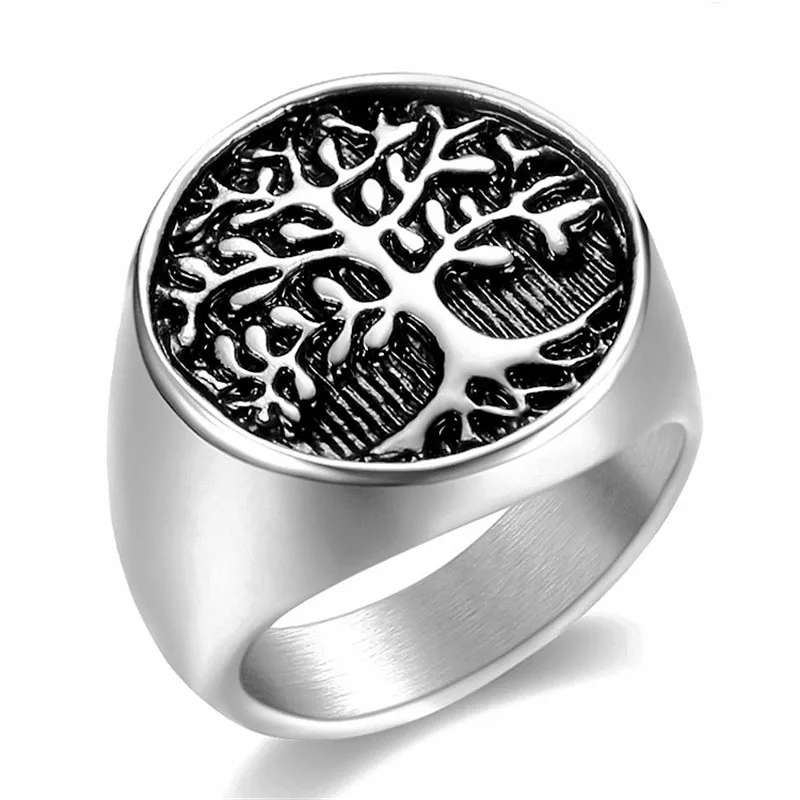 

Classic Trendy Vintage Ring Jewelry Titanium Steel/Stainless Steel Life Tree Men's Male/Boy Ring for Anniversary JZ010