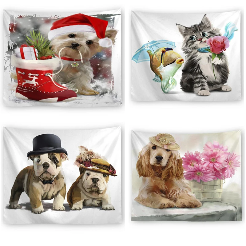 

Cartoon Anime Animal Puppy Dog Macrame Wall Hanging Tapestry Pet Dog Listening Tapestry Home Decor Living Room Decoration