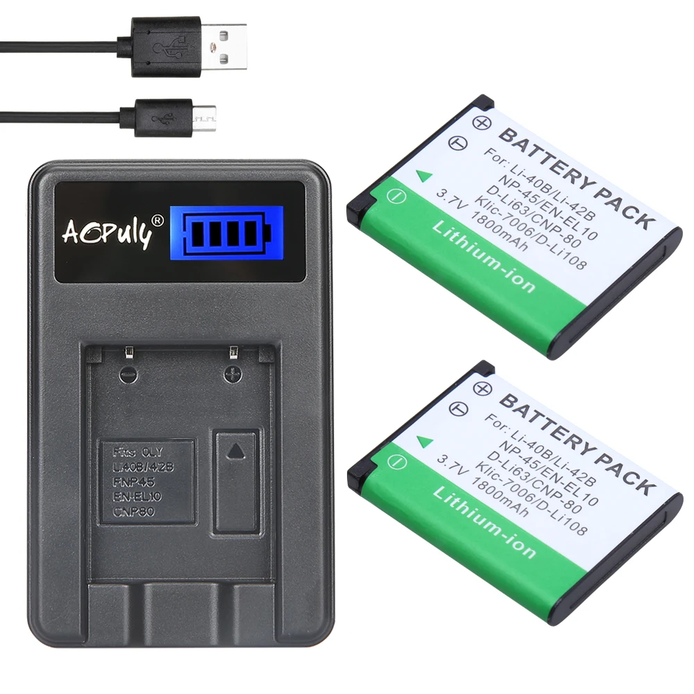 2Pcs 1800mAh LI 42B Li 40B LI42B Li 42B 40B Camera Batteries + USB LCD