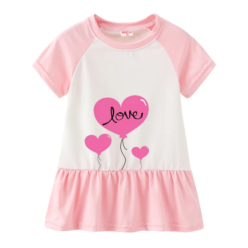 Summer Casual Printed Baby Princess Girls Short-Sleeved Dress Pink Patchwork Girls Clothes For 2-7 Years Old Summer Casual Printed Baby Princess Girls Short-Sleeved Dress Pink Patchwork Girls Clothes For 2-7 Years Old