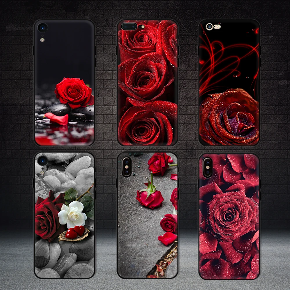 

FinderCase TPU Phone Case for iPhone X 6 6s 7 8 Plus Red Rose Romatic Cover Shell for iPhone 5 5S SE XR XS MAX Floral Case