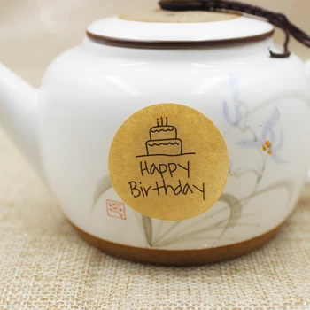 

2017 DIY Happy Birthday Kraft Sticker Label 1lot=200 pcs White & Kraft Labeles Gift Label White or Kraft Colour Labels