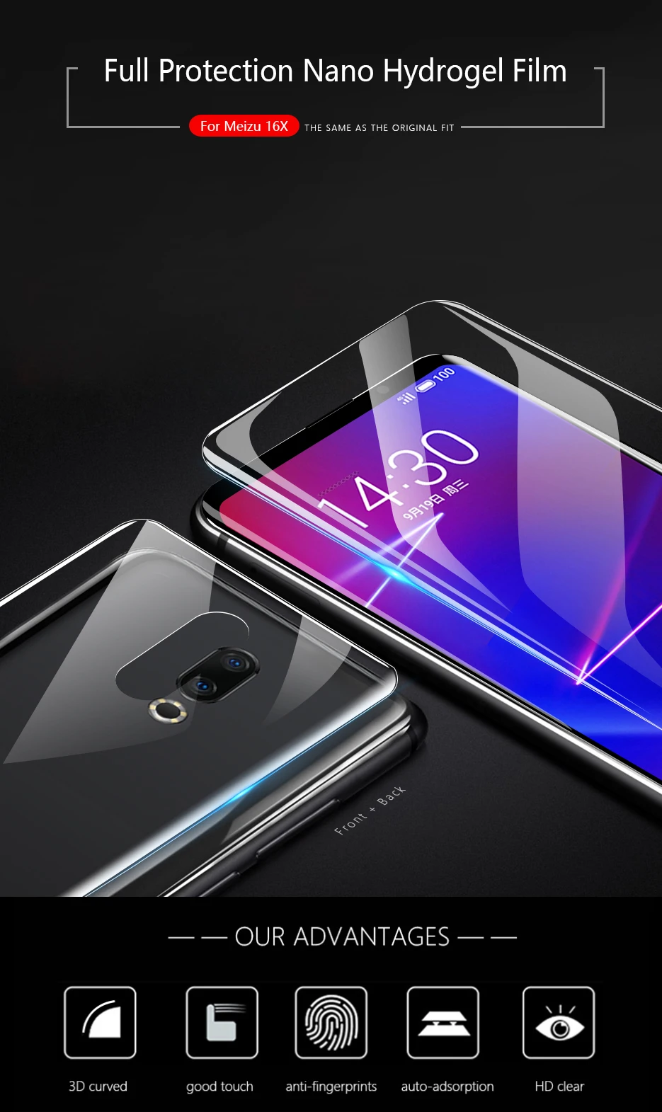 CHYI 3D изогнутый для meizu 16X протектор экрана M872H M872Q M1872 Полное покрытие экрана нано Гидрогелевая пленка не закаленное стекло