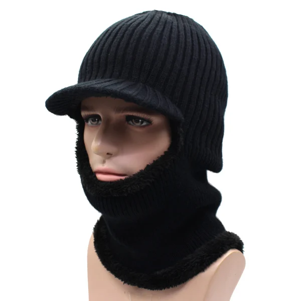 AETRUE вязаная шапка для мужчин женщин зимняя шапка маска Балаклава шарф зимняя шапочки для мужчин теплые мягкие Мех животных шерстяной берет кепки шапки - Цвет: black