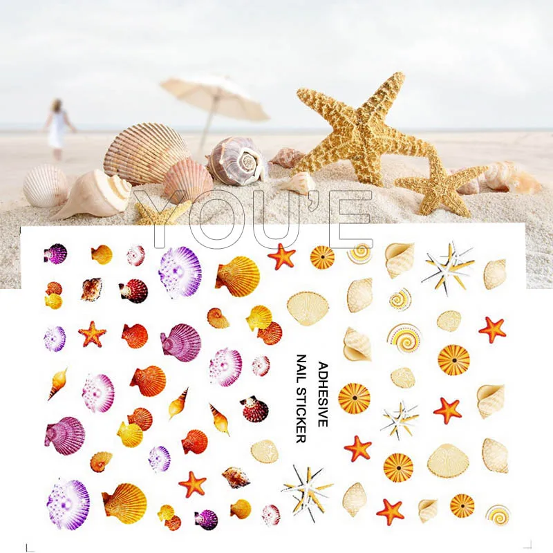 

Summer 3D Nail Art Stickers Decoration Back Glue Adhesive Decal DIY Navy Style Nail Sticker Manicure Shell Fish Nails Art Design