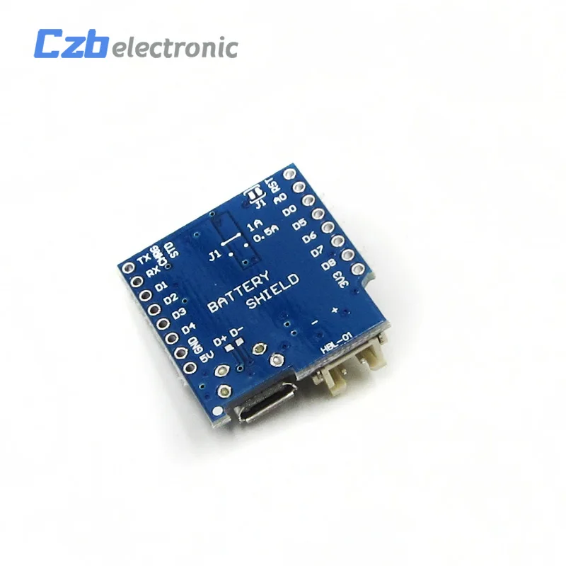 HX12A024 Free Shipping Battery Shield For Wemos D1 Mini USB Single Lithium Battery Charging Boost Module With Pins LED Indicator 5V DC (5)