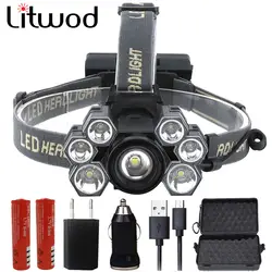 Litwod Z204101 CREE XM-L T6 7 светодиодные фары супер яркий светодиодный налобный фонарь Регулируемый фонарик на голову фар налобный фонарь