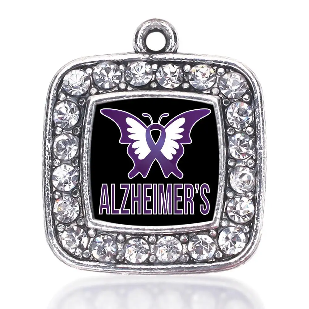 

ALZHEIMERS AWARENESS SQUARE CHARM ANTIQUE SILVER PLATED CRYSTAL JEWELRY