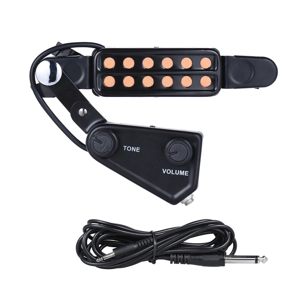 

12-hole Acoustic Guitar Sound Hole Pickup Guiltar accessories Magnetic Transducer with Tone Volume Controller Audio Cable