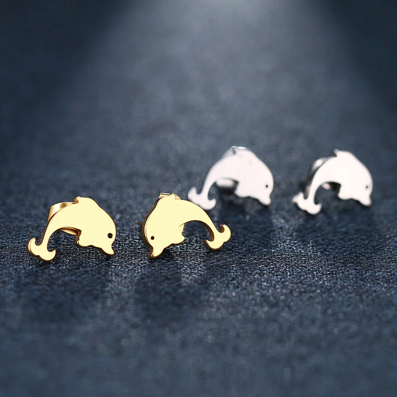 CACANA Stainless Steel Stud Earring For Women Man Dophin Gold And Silver Color Lover's Engagement Jewelry Drop Shipping