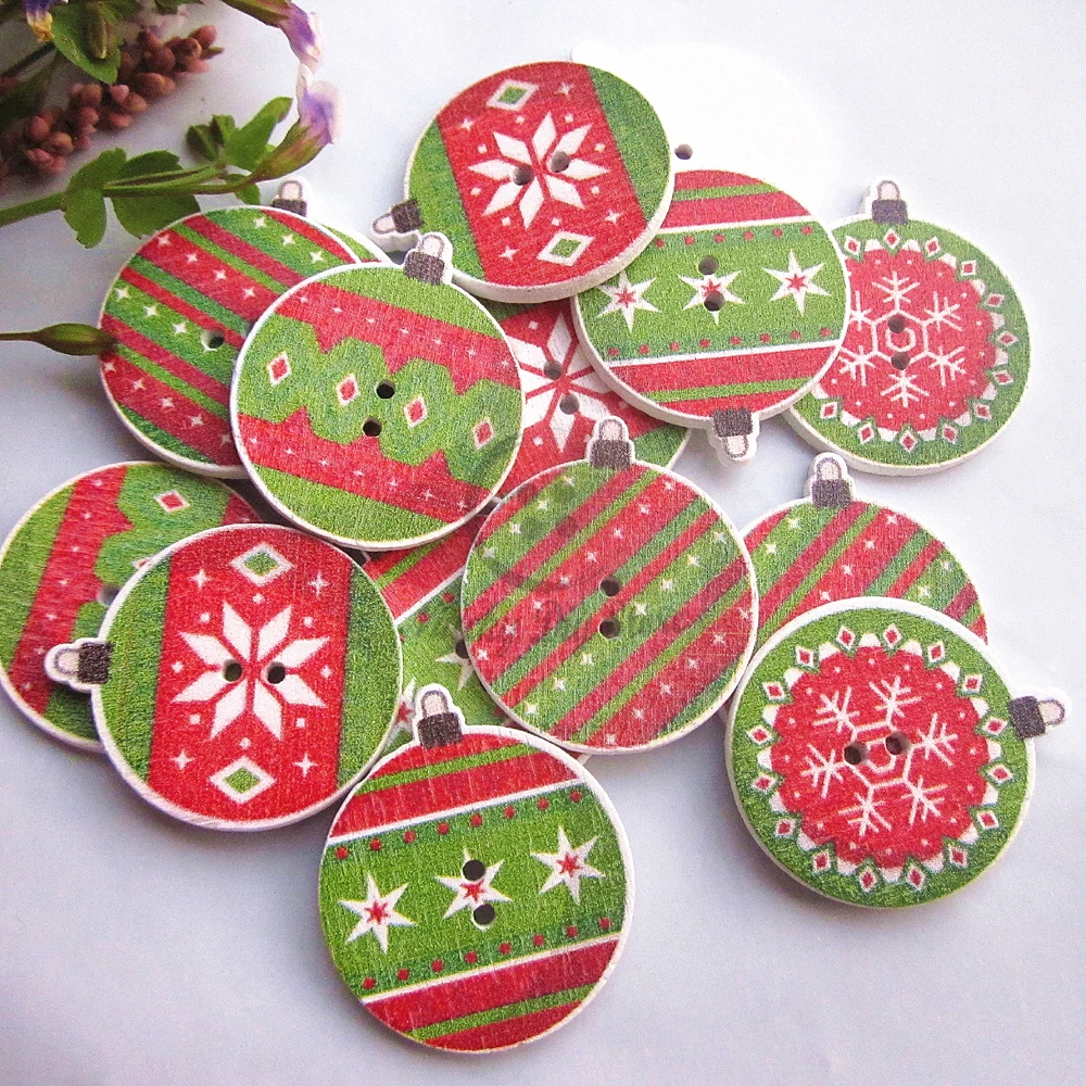 Christmas Buttons 144pcs Mixed Christmas lights wood craft Button for