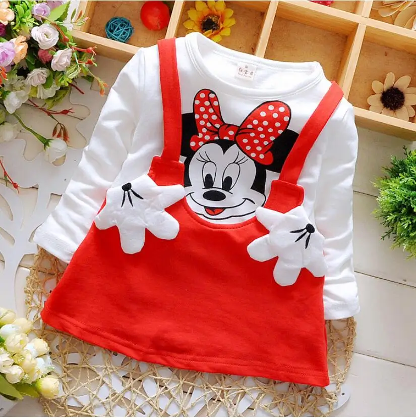 Disney/Новое Детское платье для девочек, костюм Минни, комплекты одежды для детей, платье принцессы с длинными рукавами и принтом «hello kitty», топы на бретелях