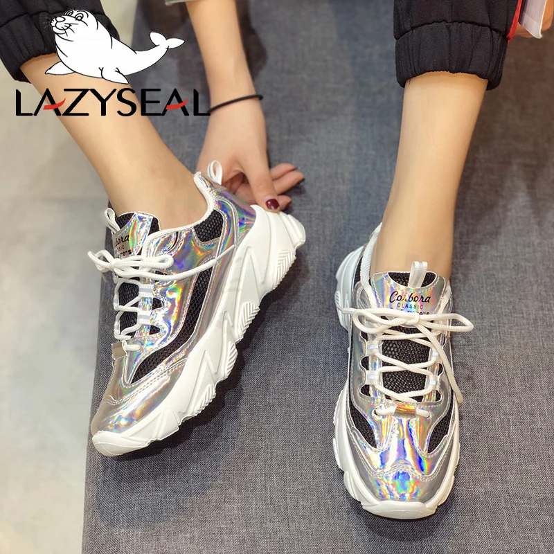 

LazySeal Air Mesh women sneakers Woman platform Shoes 2019 Women Lace-up Female Shoes Sequined Cloth Ankle Boots Fashion Booties