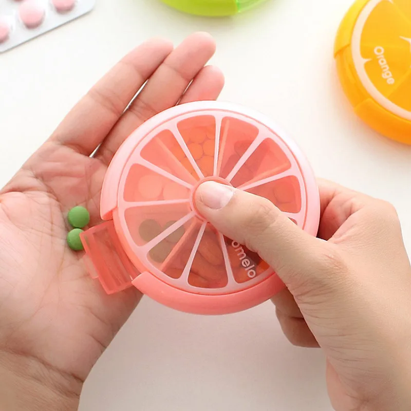 

1PC 7 Days Weekly Round Pill Medical Kit Fruit Shape Drugs Holder Pillbox Dispenser Dispensing Small Kit Organizer Case