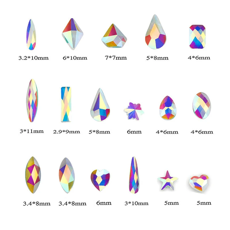 Стиль микс форма прозрачное украшение стекло кристалл AB дизайн ногтей Клей на не горячей фиксации стразы 36 шт./лот