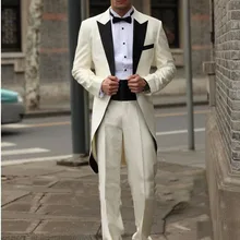 EMS / на заказ итальянский западной свадьбы долго стиль жених сам смокинги / люкс слоновой кости мужских костюмов / мужчины смокинги жениха платье