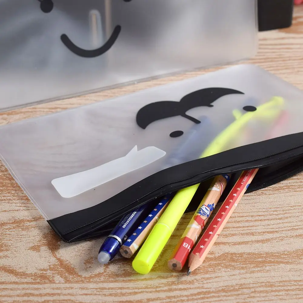 

1PC Fashion Women Korea Transparent Moustache Smile Office School Stationery Supplies Pencil Bag Cosmetic Pouch