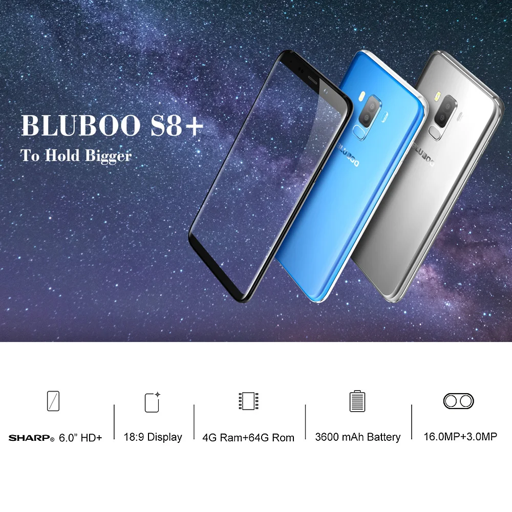 BLUBOO S8 PLUS, 6,0 дюймов, 18:9, полный дисплей, смартфон MTK6750T, четыре ядра, 4 Гб ОЗУ, 64 Гб ПЗУ, Android 7,0, отпечаток пальца, ID, 4G, мобильный телефон