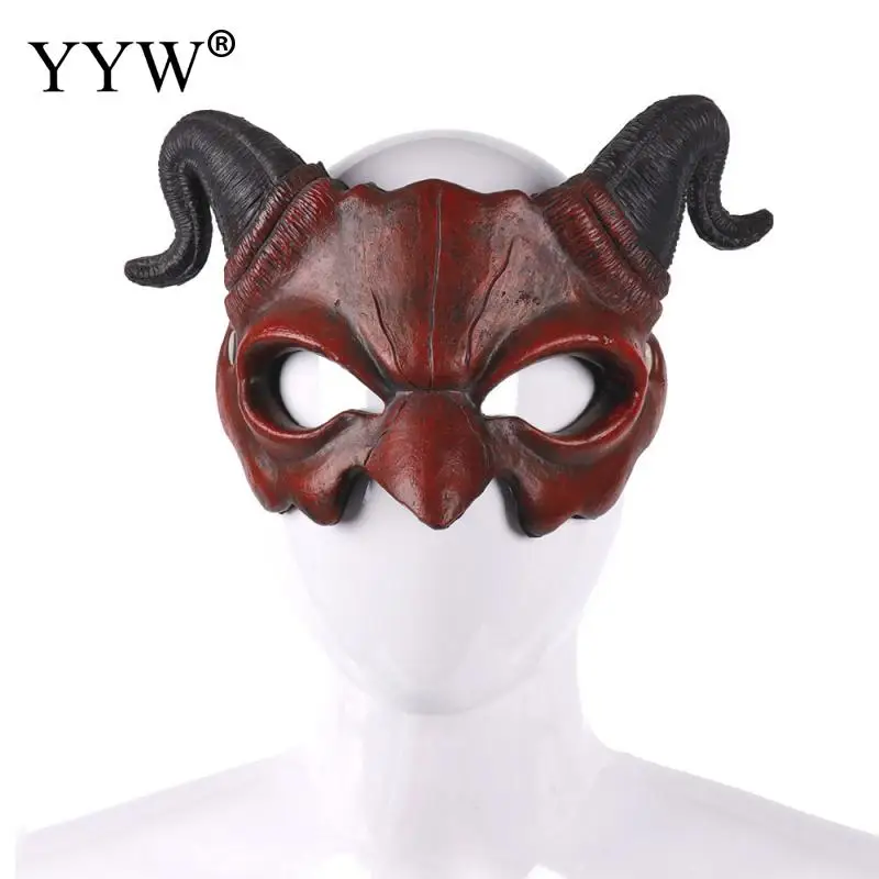 Cartoon Demon Mask With Horn Halloween Party Mask Mascaras Cosplay Halloween Scary Masker Carnival Masquerade Eye Mask Props - Цвет: red