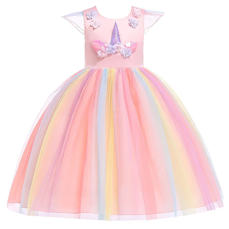 

Moggi Cat 2019 Girls Summer Dress Kids Unicorn Princess Cosplay Costume Baby Girl Flowers Wedding Dress Costume Kids Dresses