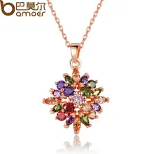 BAMOER Fashion Real Gold Plated Rhombus Necklaces Pendants with Colorized AAA Cubic Zircon For Women Birthday Gift JIN025