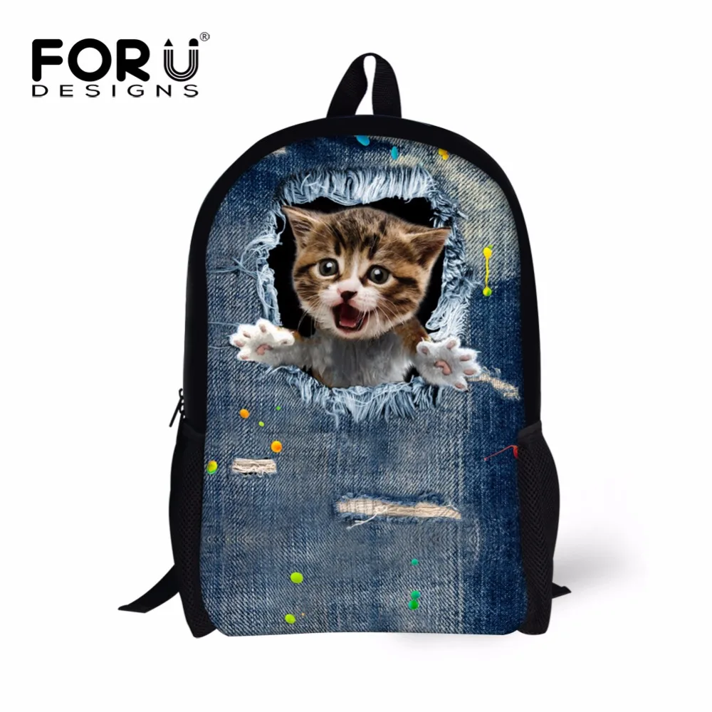 Forudesigns/Деним 3D кошка детская школьная сумка для модная одежда для девочек студент рюкзак плеча Mochilas Infantil школьный книга Сумки