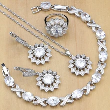 Натуральный белый циркон, ювелирные наборы, 925 серебро, свадебные ювелирные изделия для женщин, вечерние серьги, кулон, ожерелье, кольца, браслет