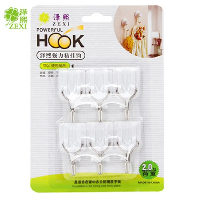 

6PCS Strong creative hook Wall Door Sticky Hanger Holder Stainless steel Kitchen Bathroom White Hooks Home Product Hot NewZT5073