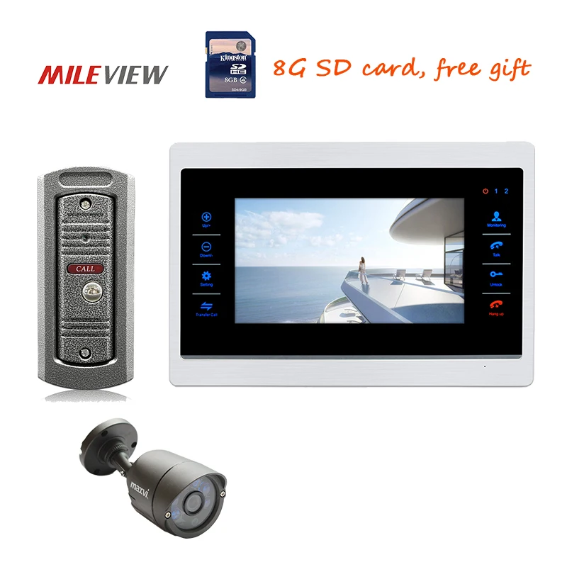 

Free Shipping 720P AHD HD 7" Screen Video Intercom Door Phone Unlock Record System + 110 Viewing Angle Door Camera + Bullet CCTV