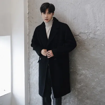 AYUNSUE, новинка, брендовая черная одежда, шерстяное пальто для мужчин, осенне-зимняя длинная свободная двубортная британская шерстяная мужская куртка LX1380