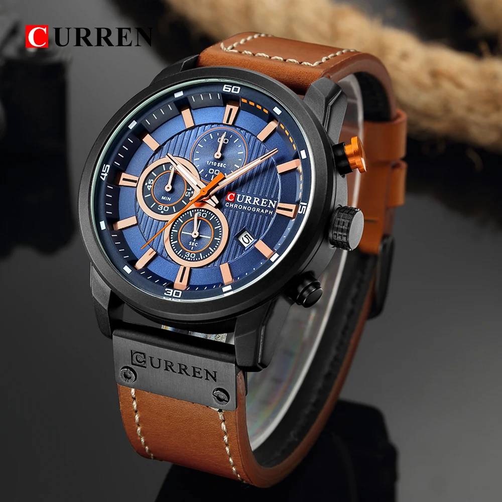 Новый часы для мужчин Элитный бренд CURREN хронограф для мужчин спортивные часы Высокое качество кожаный ремешок кварцевые наручные часы Relogio