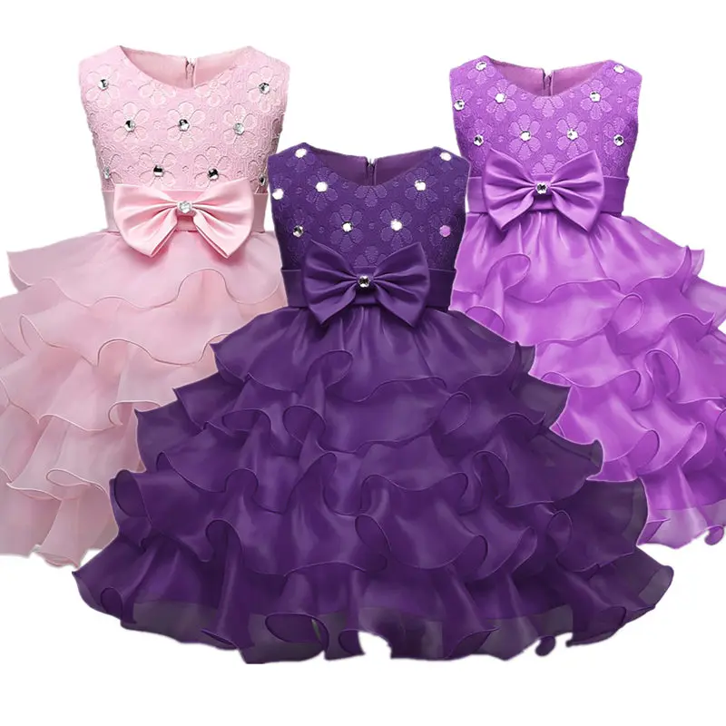 

Little Kids Lace Flower Girl Dresses For Weddings Layered Christmas Children Dresses Brithday Party Dresses For Girls With Bow