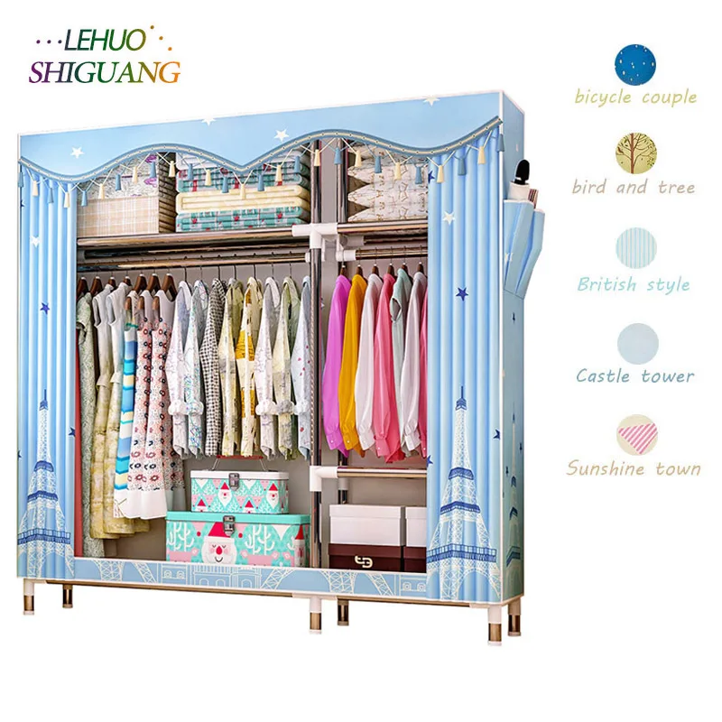 

Multifunctional Storage Cabinet Wardrobe 25MM steel pipe combination Dustproof Cloth Closet Home Furniture