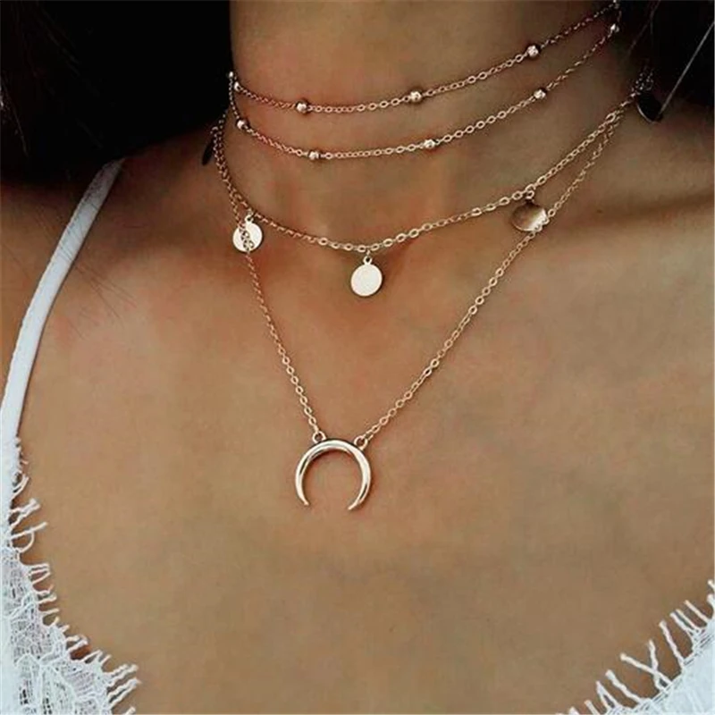 Moon Jewelry модное милое круглое многослойное ожерелье чокер для женщин золотой