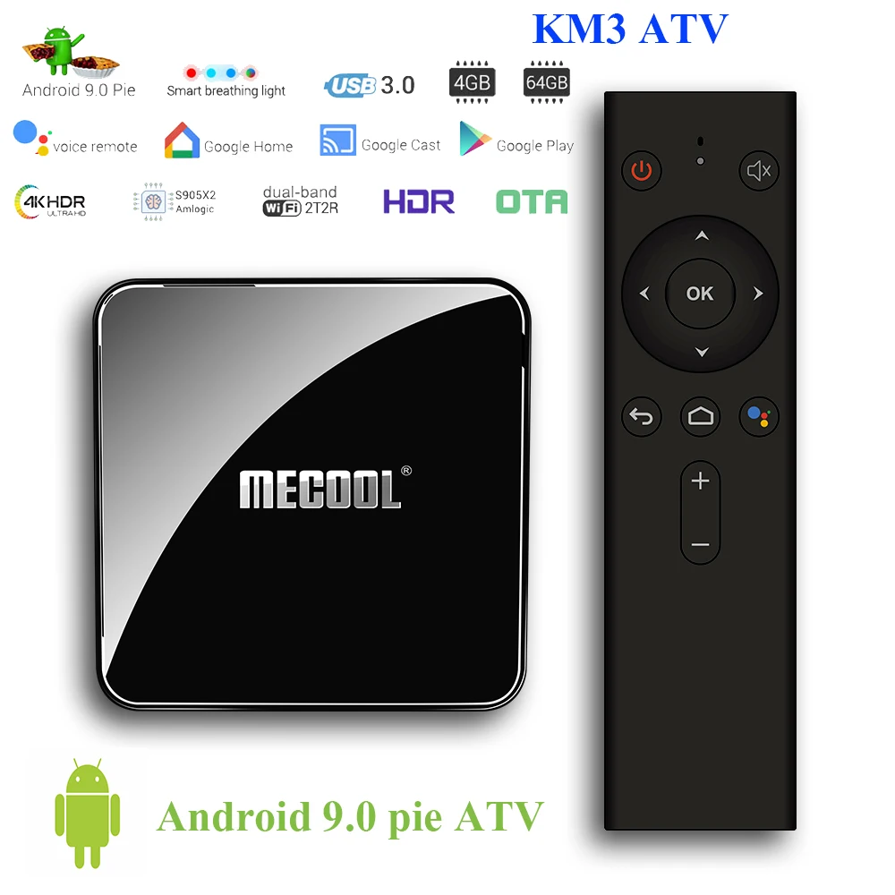 Сертифицированный Google Android tv 9,0 tv Box MECOOL KM3 A tv 4 Гб ram 64 Гб Amlogic S905X2 4 K 2,4G/5G 2T2R WiFi BT4.0 телеприставка