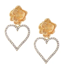 Золото Цвет Хрустальный цветок серьги для женщин Винтаж Макси яркие серьги украшения для свадебной фотосъемки сердца серьги-клипсы Подарочные