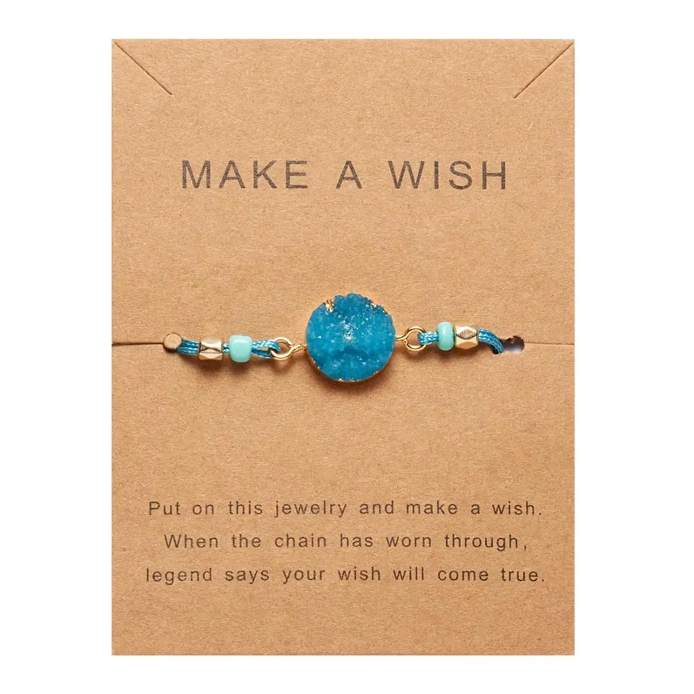 

Rinhoo 7*9.5cm Make a Wish Cardboard 6 Colors Natural Stone Pendant Adjustable Woven Bracelet Fashion Jewelry Gift For Women
