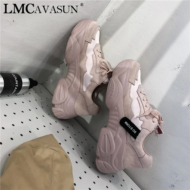 $US $21.00 LMCAVASUN 2019 New Spring Leather Suede Platform Sneakers Women Dad Shoes Casual Flat Women Shoes W