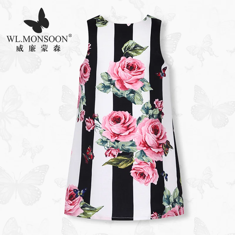 

Children's clothing girls A word dress children's vest dress summer 2019 new big boy black and white striped print dress