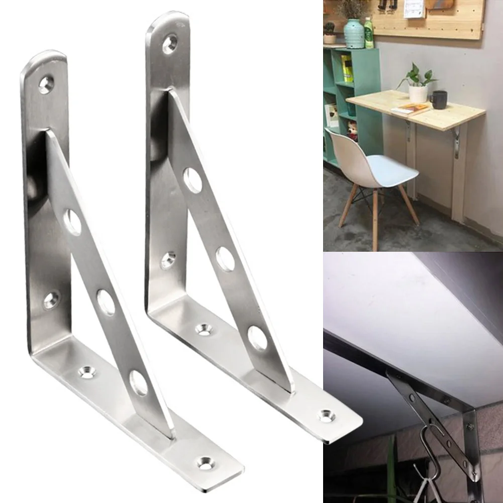 

New 2 Pcs Stainless Steel Detachable L-Type Bracket Shelf Support Wall Mount Corner Brace Joint SF66