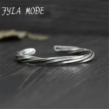 Fyla Mode Women Men 999 Sterling Silver Twisted Bangle Handmade Vintage Thai Silver Open Bangle Jewelry WT028
