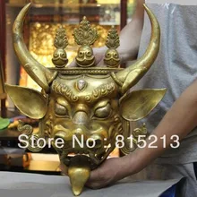 Bi00171 Тибет Старый Медь Бронза 24 К Золото Свинка Ад Главный Бык Демон Яма Будда Голову Маску