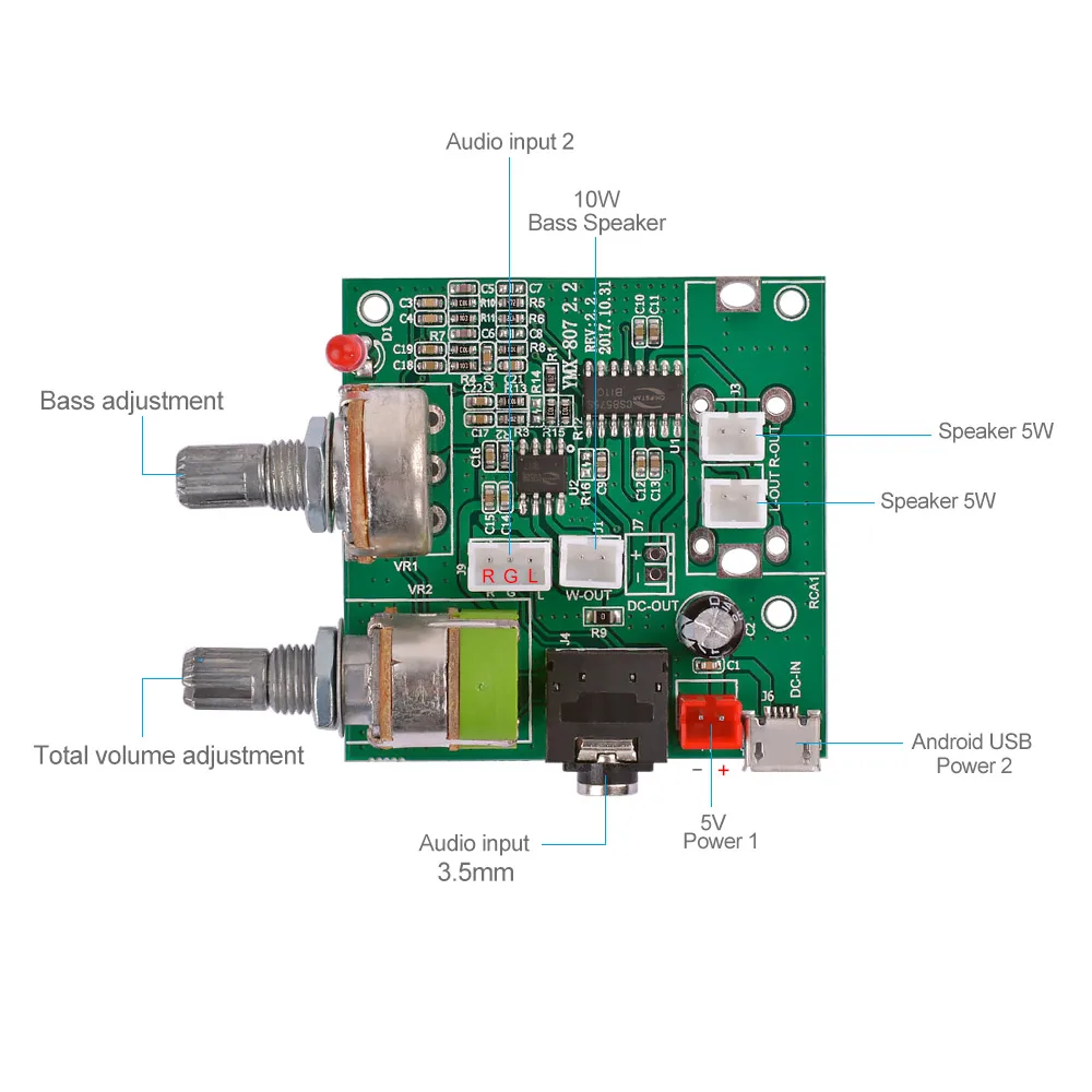 AIYIMA DC5V 20 Вт 2 1 Двухканальный аудио мини усилитель класса D 3D объемный стерео