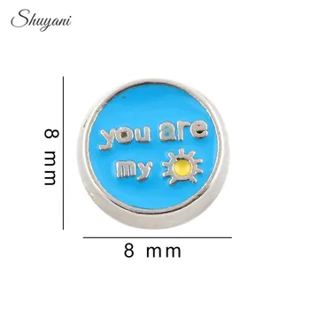 

F389 Wholeslae 20pcs/lot Enamel Blue You are my Sun Floating Locket Charms for Memory Locket 2016 DIY Accessories