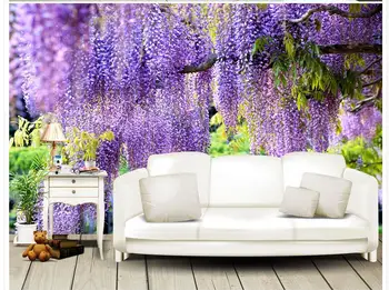

Wallpaper Mural Painting For Living Room 3D Romantic Purple flower Vine Custom Any Size Mural Wallpaper