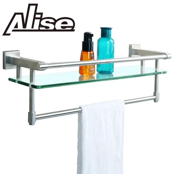 

Alise Shower Glass Shelf SUS 304 Stainless Steel Bathroom Shelf with Towel Bar/Rail Wall Mount 21-Inch Length,Brushed Finish